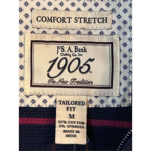 Jos. A. Bank Long Sleeve Polo Men’s Tailored Fit M Blue/Purple Striped 1/4 Zippe - Picture 4 of 5